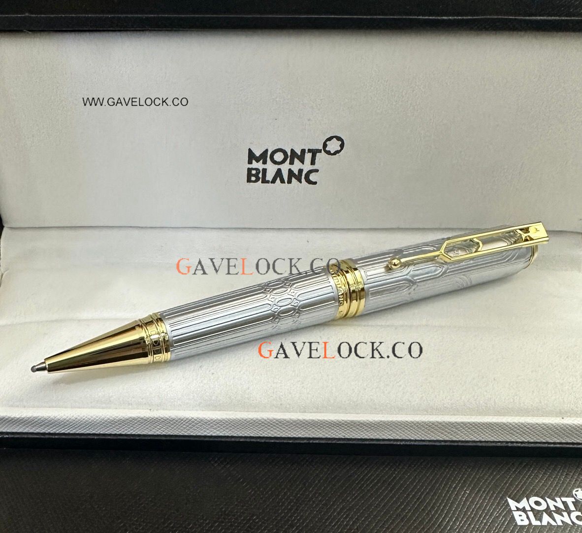 AAA Copy Montblanc Victor Hugo Silver Barrel & Gold Clip Ballpoint Pen